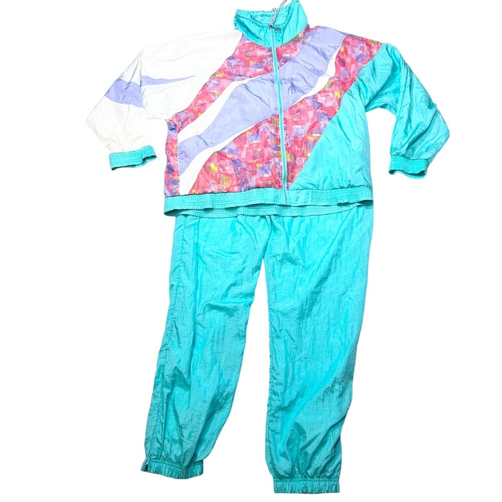 Vintage Casual Isle Wind Breaker Track Suit Jacket Set Multi Colored Large 80's
